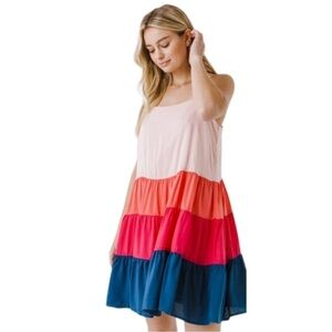 After Market Color Block Summer Lined Mini Dress Size Medium